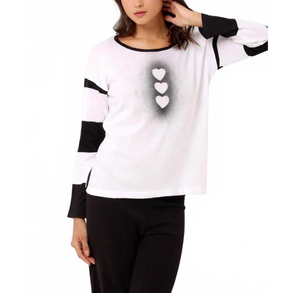 NEW ANGEL APPAREL heart knit top in white/black